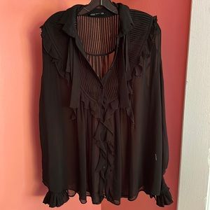 Zara Woman Black Ruffled neck blouse. Size M